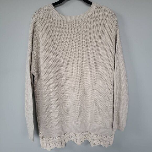 Urban Outfitters Pins & Needles Womens Small Pullover Sweater Beige Lace Bottom - Picture 2 of 8